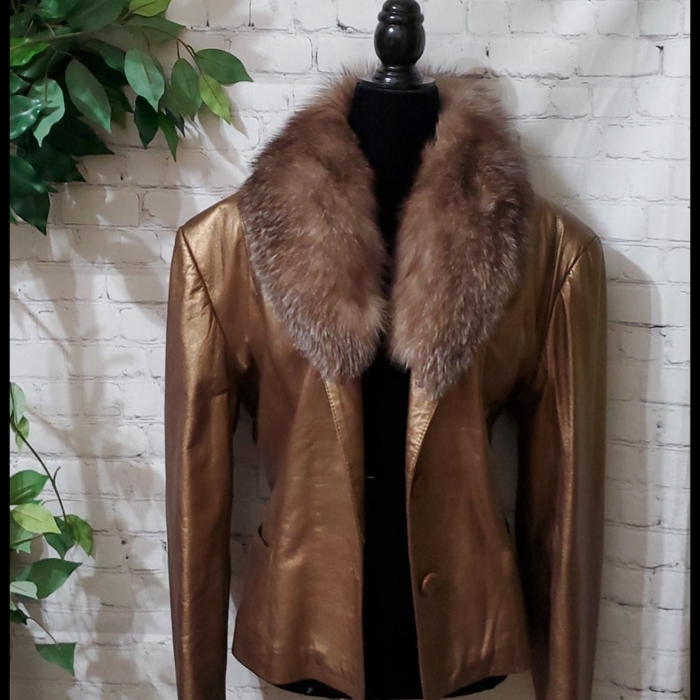 Henig Furs Metallic Leather w/ Sheared Mink Collar